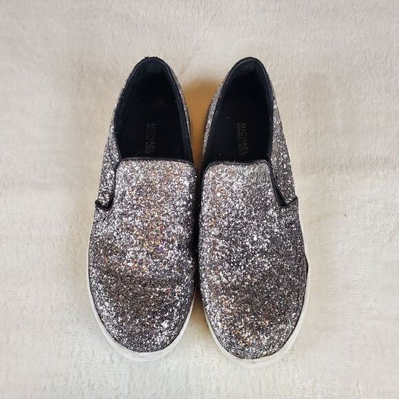 Michael Michael Kors Ivy Ombre Black Silver Glitter Slip On Tennis Shoes Size 5 - Picture 1 of 9